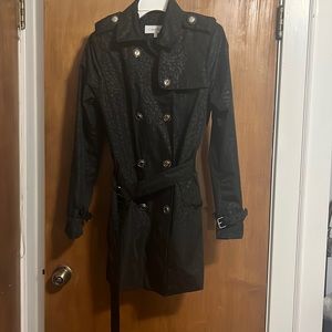 Calvin Klein RN#54163 Black animal print trench/raincoat small double breasted
